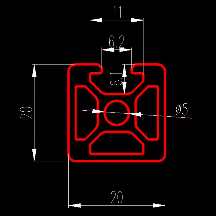20*20 size 2020 Customization Anodized 6063 T5 Industrial Aluminum Profile Extrusion