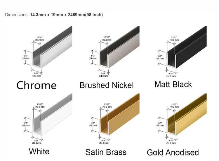 Aluminum U Channel Profiles for Glass