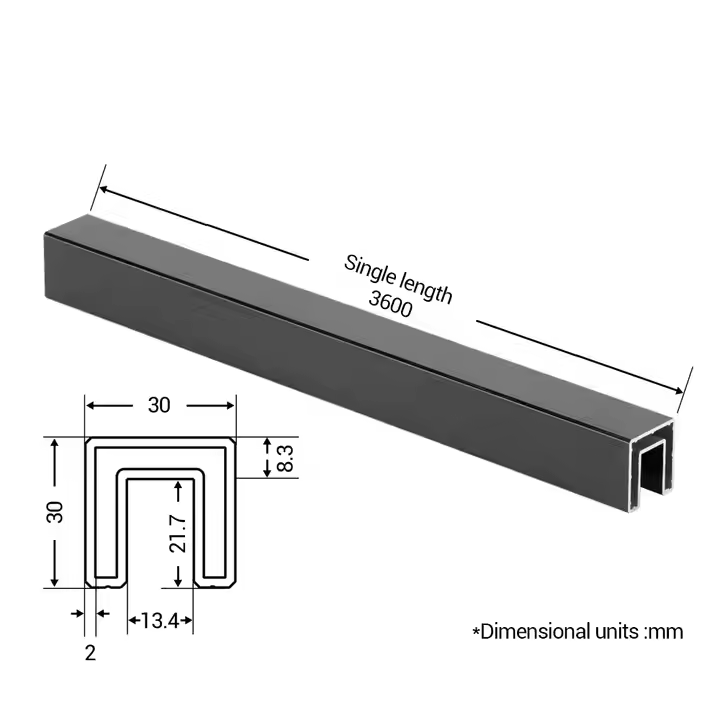 Customizede U Shape Aluminum Stair Railing Profiles | 6063-T5